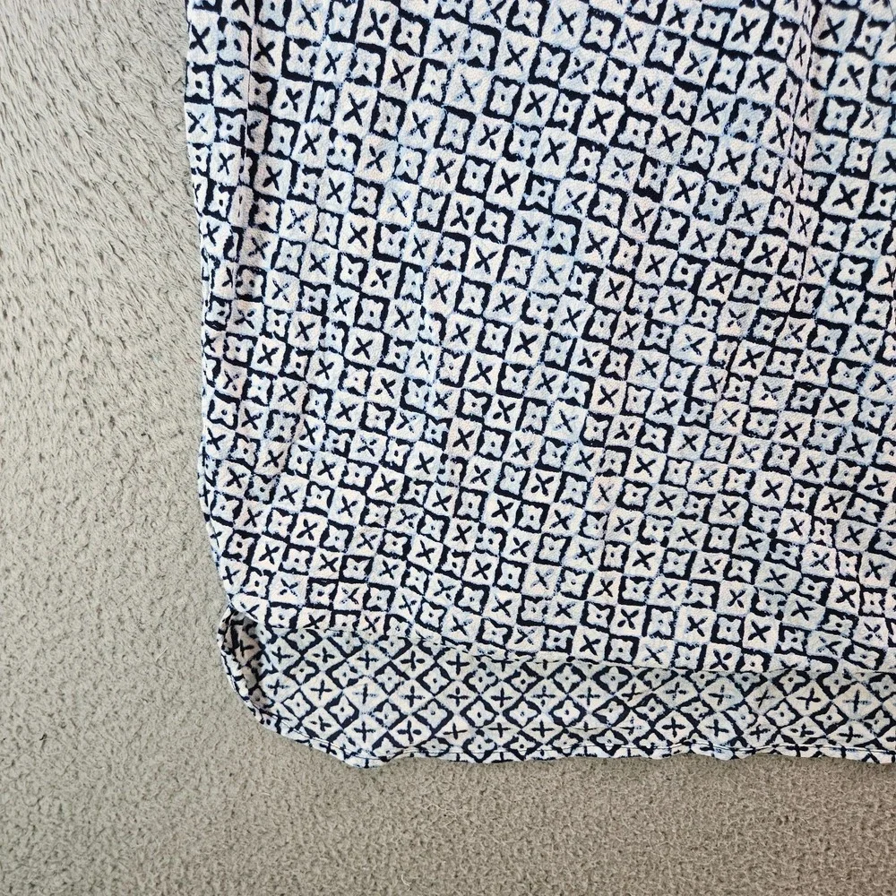 Michael Kors Wrap Top Women Large Geometric Print‎ Ruffle Sleeve Blue White